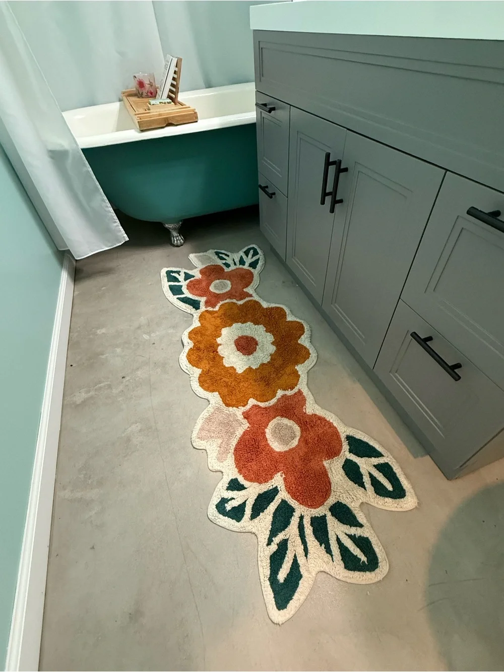 Anthropologie Floral Loop Bath Mat - Orange, Rust, Teal, Cream